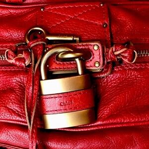 CHLOE Paddington Red Leather Lock and Key Top Handle Handbag
